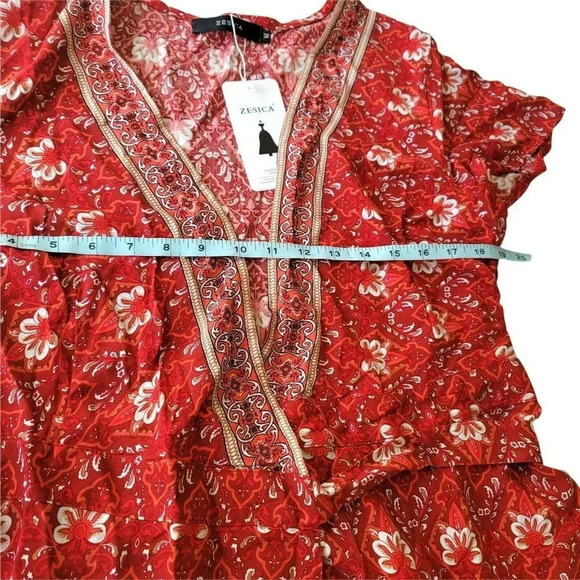 Zesica V Neck Dress Wrap Summer Boho Mini Print Dress Beach Casual Floral Size S - Picture 4 of 12